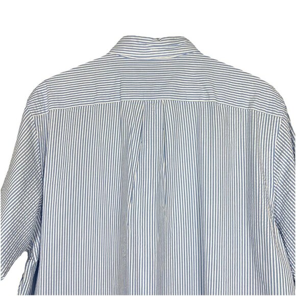 Lands’ End Seersucker Shirt Men’s L Blue White Striped Button Up Nautical Beach - Picture 7 of 10